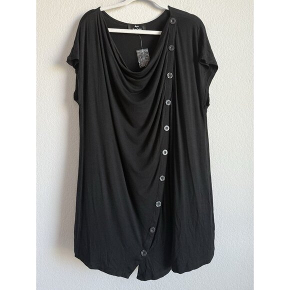Dennis By Dennis Basso Black Scoop Neck Short Sleeve Button Dress Womens Size 2X - Picture 3 of 8